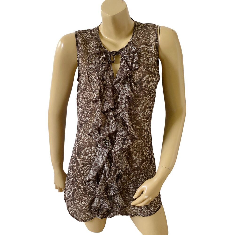 New York & Company Womens Size 8 Sleeveless Keyhole Ruffle Sheer Blouse Top